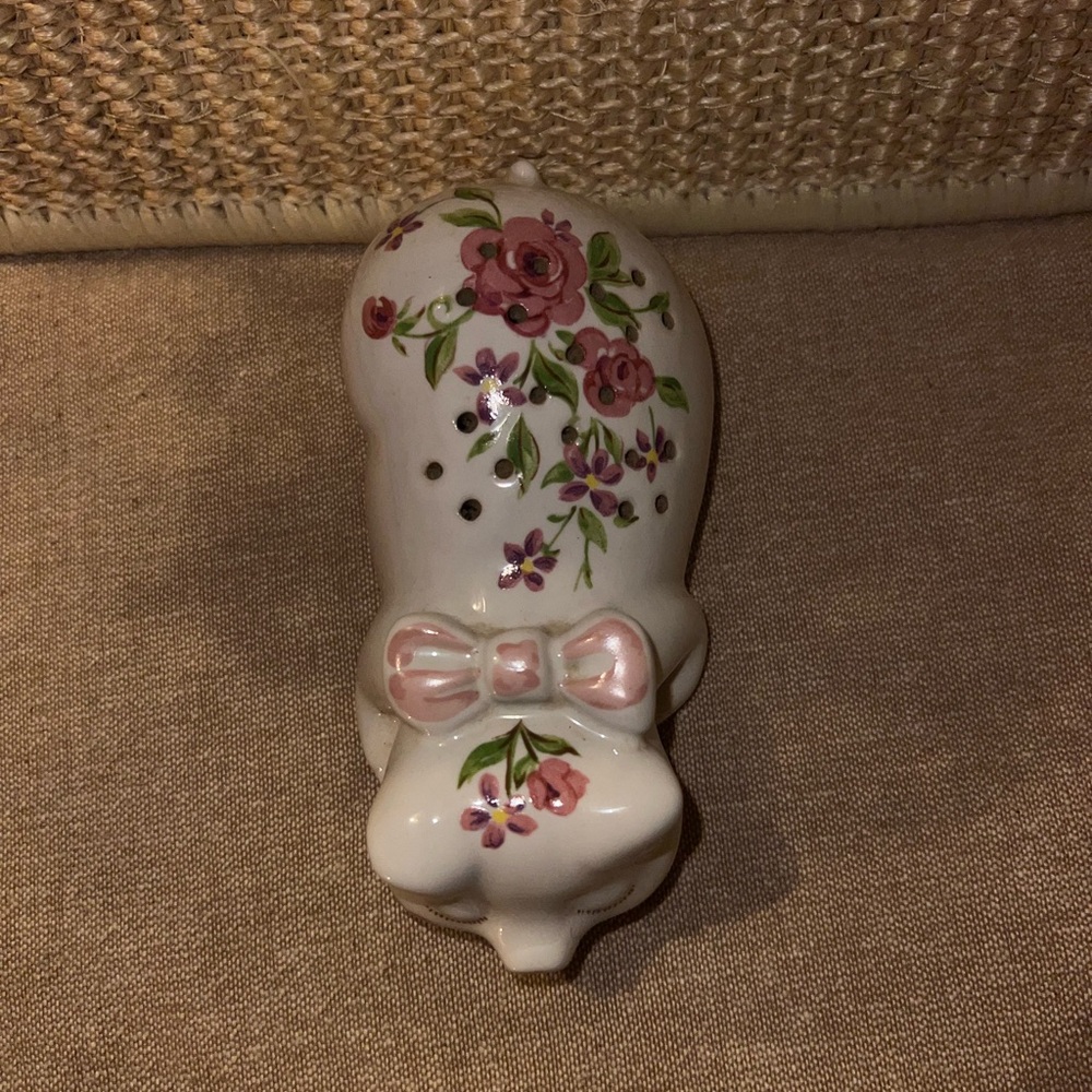 Avon Vintage 70s Floral White Ceramic Pig Figurine